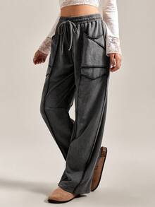 Easelle Women's Casual Dark Gray Sweatpants, Sweatpants Fried Snowflakes, Bloomers Washed Blue, 2025 Autumn And Winter All-Match Outdoor Wear - Dark Grey - View 4