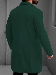 Manfinity Mode 男士纯色简约日常大衣，长袖，秋冬款 - 墨綠色 - 查看 2