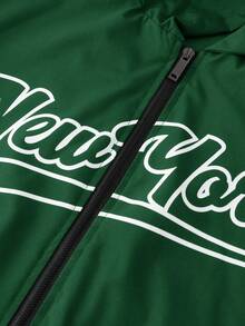 Aesthetic Post 男士休闲字母印花连帽夹克，秋季 - 綠色 - 查看 6