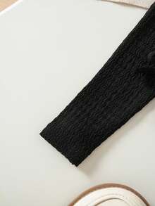 Babygirl Casual Versatile Solid Color Black Long Sleeve T-Shirt Set - Black - View 7
