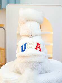 PETSIN 1 件宠物服装，秋冬季加厚保暖羊毛夹克，猫狗冬季舒适连帽衫 - 白色 - 查看 2