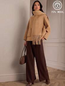 Lilora Women's Solid Color Scarf Design Raglan Sleeve Loose Casual Overcoat With Dual Pockets Women Winter Coat Camel Coat Tan Coat Women Coat With Scarf,Suitable For Valentine's Day, Retro, Date Night, Formal Events, Comfortable, Casual, Outdoor,Business, Retro, Outing, Old Money,Siren Coquettish,  Cruise Attire, Commuting,  Richly Layered, Date Night, Gathering, Minimalism, Birthday, Formal Event, Break, Modest, Chic, Casual, Shopping, Street Wear, Going Out,Autumn Winter