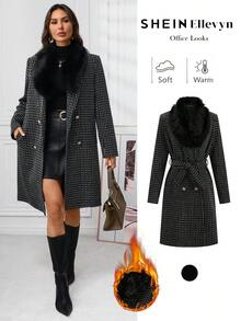 Ellevyn Áo khoác nữ tay dài cài cúc phía trước, có túi, kiểu dáng thanh lịch, có túi, thắt eo, trang trí cúc kim loại, cổ áo tương phản, phù hợp cho Halloween, tựu trường, đi club, ấm áp cho mùa thu và mùa đông. - Đen và trắng - Xem 3