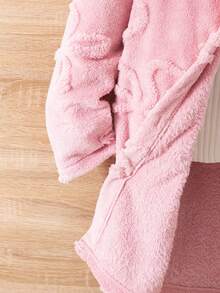 Sparklyn 1 件女童加大号毛绒连帽开衫，长袖及膝柔软舒适蝴蝶针织图案夹克，秋冬 - 粉色 - 查看 3