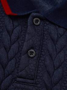 SHEIN Explorewe 2pcs/Set Kids Boys Knitted Long Sleeve Collared Sweatshirt And Casual Pants Set, Autumn/Winter New Arrival - Navy Blue - View 7