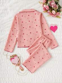 School Girl Pajamas, Girls' Cute Cherry Print Long Pants And Long Sleeve Casual 2 Pieces Loungewear Set - Multicolor - View 2