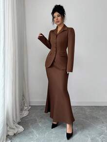 Selianne Completo da donna con design senza schienale e lacci, colore unito, adatto per autunno/inverno - Caffè Marrone - Visualizzare 4