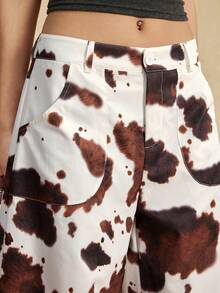 Easelle Women's Casual Fashion Street Cow Print Loose Wide Leg Pants Machete Pants Trousers Autumn And Winter Cow Pattern Retro Casual Fashion 2025