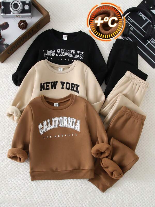 6 pièces Ensemble de vêtements pour jeunes garçons, Sweat-shirt imprimé de lettres multicolore et pantalon de jogging, convient pour les occasions décontractées, sportives et quotidiennes, adapté à l'automne/hiver