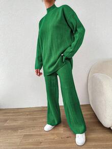 SHEIN Cottnline 2 Piezas Conjunto De Suéteres De Cuello Alto De Color Sólido - Verde - Ver 5