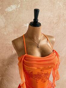 Soleia Váy ngắn xếp nếp hoa đính đá màu cam chuyển sắc dành cho nữ, thích hợp cho các dịp lễ, hẹn hò, trà chiều, bãi biển, du thuyền, kỳ nghỉ trên đảo, chuyến đi thành phố, lễ hội âm nhạc, kỳ nghỉ Boho, tiệc tùng, có thể mặc trong nhà hoặc ngoài trời, bộ đồ đi biển - trái cam - Xem 6