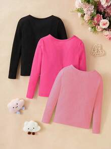 SHEIN 3 件套女童纯色长袖汗衫（3 件单独出售）
