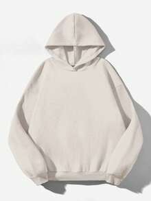 Attitoon Sweatshirt Lengan Panjang Berkerudung Tanpa Tali Serut, Kasual Sederhana untuk Musim Panas, Warna Polos, Ukuran Oversize - Aprikot - View 2