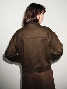 Lumivelle Autumn New Women's Retro Loose Version Stand Collar Long Sleeve Faux Suede Short Jacket, 25 Early Autumn European And American Fashion Casual Stand Collar Long Sleeve Jacket, Vintage Workwear Jacket