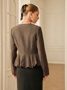 Aveloria Rosie 人字纹圆领长袖通勤时尚西装外套 - 棕色 - 查看 6