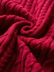 Écloséra French Retro Loose Turtleneck Long Sleeve Argyle Knit Burgundy Sweater Dress For Women, Autumn/Winter, Winter Clothes For Women Winter Dress Women Christmas Clothes For Women New Year Dress Elegant Dresses For Women Red Dress For Women - Burgundy - View 6