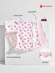 LUVLETTE Bộ 3 quần lót nữ cạp trung bằng cotton mềm mại kiểu quần đùi - Màu anh đào, thích hợp cho Giáng sinh và Năm mới. - Nhiều màu - Xem 4