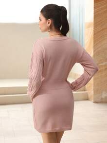 Modelyn 女式休闲修身腰毛衣裙 - 粉色 - 查看 7