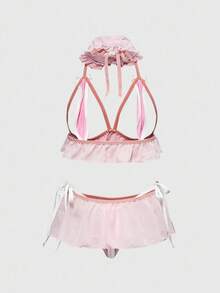 ROMWE Kawaii Sexy Bunny Lingerie Set For Women - Pink - View 8