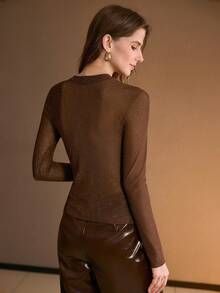 MOTF PREMIUM 女式扭结亮面打底衫，秋冬 - 摩卡棕 - 查看 5