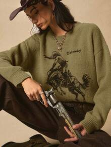 Easelle 绿色印花休闲长袖毛衣，女士套头衫，女士牛仔上衣，女士西部服饰 - 綠色 - 查看 10