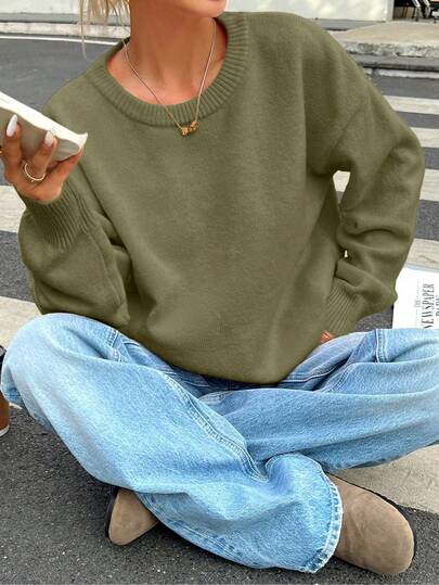 INAWLY 女士休闲纯色毛衣，秋冬