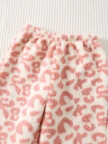 Cozy Pixies 2 件套少女豹纹保暖内衬圆领夹克和松紧腰及踝长裤套装 - 粉色 - 查看 4