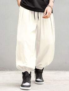 Manfinity EMRG 男士休闲纯色宽松口袋裤 - 米色 - 查看 3