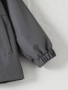 Genkimix Kids 年轻男孩休闲简约拼布口袋连帽风衣，宽松舒适夹克，适合春秋季日常穿着、旅行、派对、拍照 - 深灰色 - 查看 4