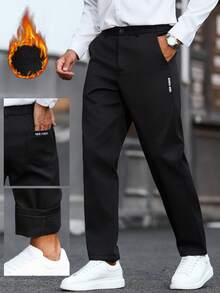 Manfinity CasualCool 男士休闲刺绣长裤，带保暖内衬，适合秋冬穿着 - 黑色 - 查看 1