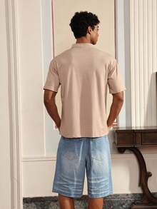 Manfinity VCAY Men's Casual Versatile Solid Color Short Sleeve T-Shirt - Khaki - View 2