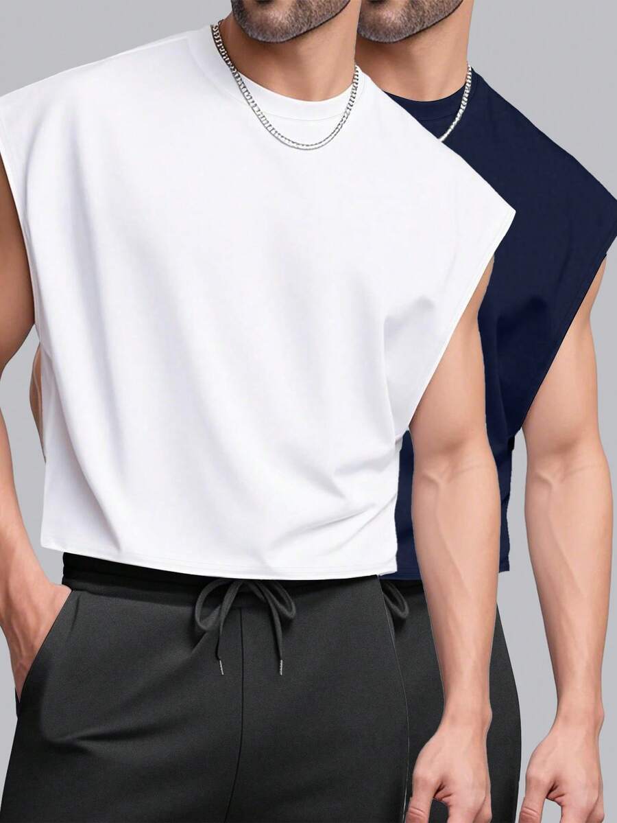 Manfinity Dauomo 2 chiếc áo không tay thời trang tối giản dành cho nam, màu sắc cổ điển, đa năng, phong cách đường phố, ngoài trời, thể thao, mặc hàng ngày, thiết kế màu trơn. - Nhiều màu - Xem 1