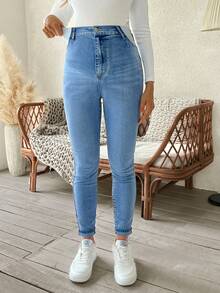 SHEIN Maternity High Waist Skinny Jeans, Casual Everyday Commute Versatile - Light Wash - View 4