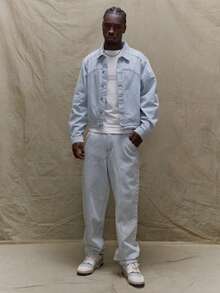 Musero Straight Leg Panelled Denim Jeans Pants Spring Summer Holiday Vacation - Light Wash - View 1