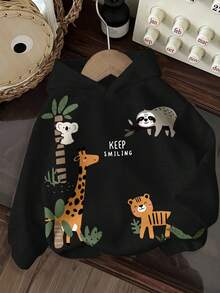 卡通动物、动物园图案男婴休闲宽松舒适柔软针织卫衣，适合秋冬季穿着 - 彩色 - 查看 2