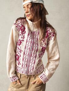 Bohemela Áo len cardigan cổ cao màu trắng dành cho nữ, thích hợp cho kỳ nghỉ, mùa thu/đông - Màu be - Xem 6