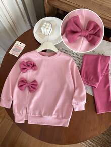 LMoss Kids LMoss 2件套女童针织圆领休闲卫衣和超长裤套装 粉色蝴蝶结套装 女童蝴蝶结服装套装 女童服装套装 女童卫衣套装 女童蝴蝶结套装 粉色卫衣套装 女童卫衣套装 女童服装套装，套头衫，冬季服装，套装，长袖上衣，女童套装，女童套装，女童舒适套装，女童卫衣套装，女童卫衣套装，女童可爱套装，套头衫 - 彩色 - 查看 4