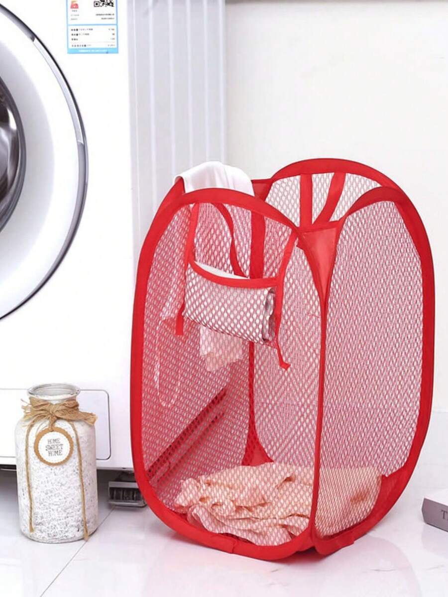 Giỏ đựng đồ giặt có thể gấp gọn có túi, Giỏ đựng quần áo lưới lớn có thể gấp gọn có tay cầm, Tiết kiệm không gian lưu trữ cho tủ quần áo ký túc xá - Đỏ - Xem 1