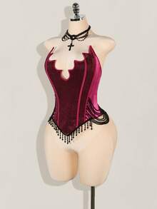 SHEIN ICON Top corto con forma de murciélago hecho de espinas de pescado para mujeres - Burdeos - Ver 7