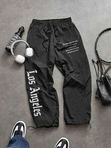 Manfinity Sport Corelite Men's Casual Slogan Print Sports Pants Workout Clothes Running Pants, Athletic Joggers, Sports Pants, Men's Athletic Pants, Glow Mode Sweatpants Fall Breathable