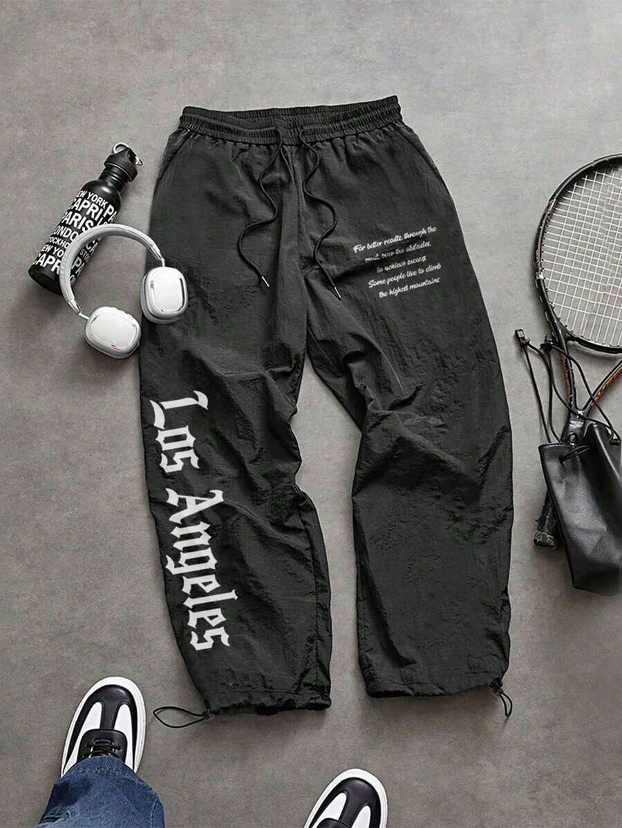 Manfinity Sport Corelite Men's Casual Slogan Print Sports Pants Workout Clothes Running Pants, Athletic Joggers, Sports Pants, Men's Athletic Pants, Glow Mode Sweatpants Fall Breathable