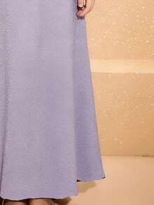 Girls' Elegant Minimalist Spaghetti Strap Sleeveless Draped Neck Waisted Long Dress, Shiny Gray-Purple Color, High-End Fabric, Suitable For Graduation, Prom, Christmas Party - Purple - View 3