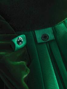Glamorique Kids Vestido de princesa de terciopelo con lazo en la espalda en V, con volantes de tul para bebé e infante niña, adecuado para fiesta de Navidad, cena, cumpleaños - Verde - Ver 6