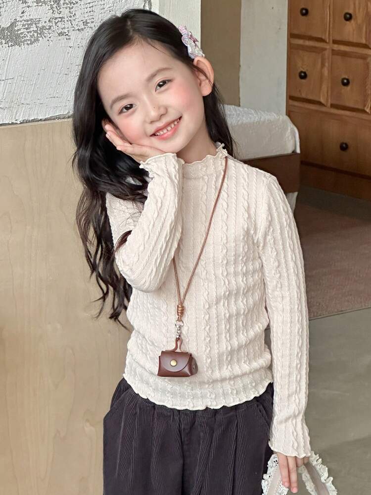 Young Girls Turtleneck Fitted Long Sleeve T-Shirt, Fall