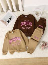 4-7 Years Old Girls 4pcs/Set Fashionable Printed Sweatshirt & Pants Set, Casual Versatile Long Sleeve Hoodie & Trousers Outfit, Suitable For Outings, Autumn