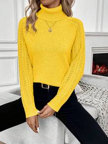 SHEIN Suéter de cuello alto sólido para mujer en invierno y otoño - Mostaza Amarilla - Ver 5
