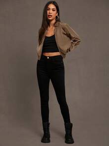 Siren Gaze Chaqueta bomber con cierre de cremallera para otoño/invierno - Marrón Mocha - Ver 4