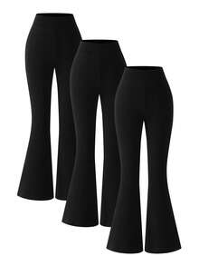 Sparklyn 3pcs Girls Young Girl Black Casual Sports Comfortable Fashion Pants Set, Personalized Waistband Design, Flared Leg Cut, Suitable For Indoor/Outdoor, Party, Sports, Travel, School, Any Occasion, Spring/Autumn/Winter - Black - View 1
