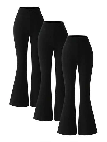 Sparklyn 3pcs Girls Young Girl Black Casual Sports Comfortable Fashion Pants Set, Personalized Waistband Design, Flared Leg Cut, Suitable For Indoor/Outdoor, Party, Sports, Travel, School, Any Occasion, Spring/Autumn/Winter