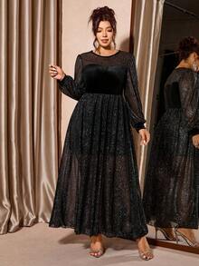 Cravure Vestido elegante y de moda con brillo para mujer de talla grande - Negro - Ver 4